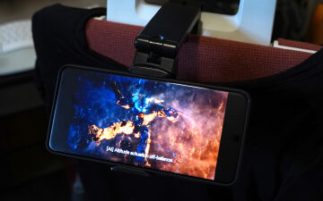 I always take this $12 phone mount on bus, plane,